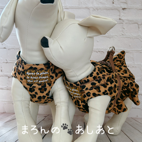 犬猫ハーネス ヒョウ柄 裾フリル リード・首輪 まろんの🐾あしあと
