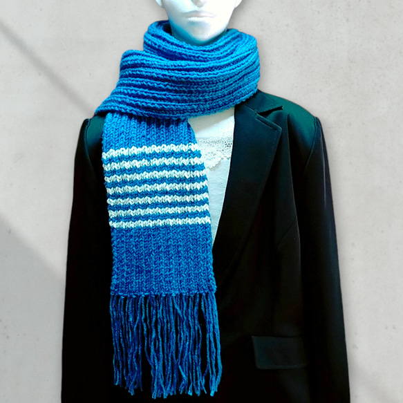 送料無料/匿名配】軽くて暖かい♪ボーダー柄のフリンジマフラー/通勤