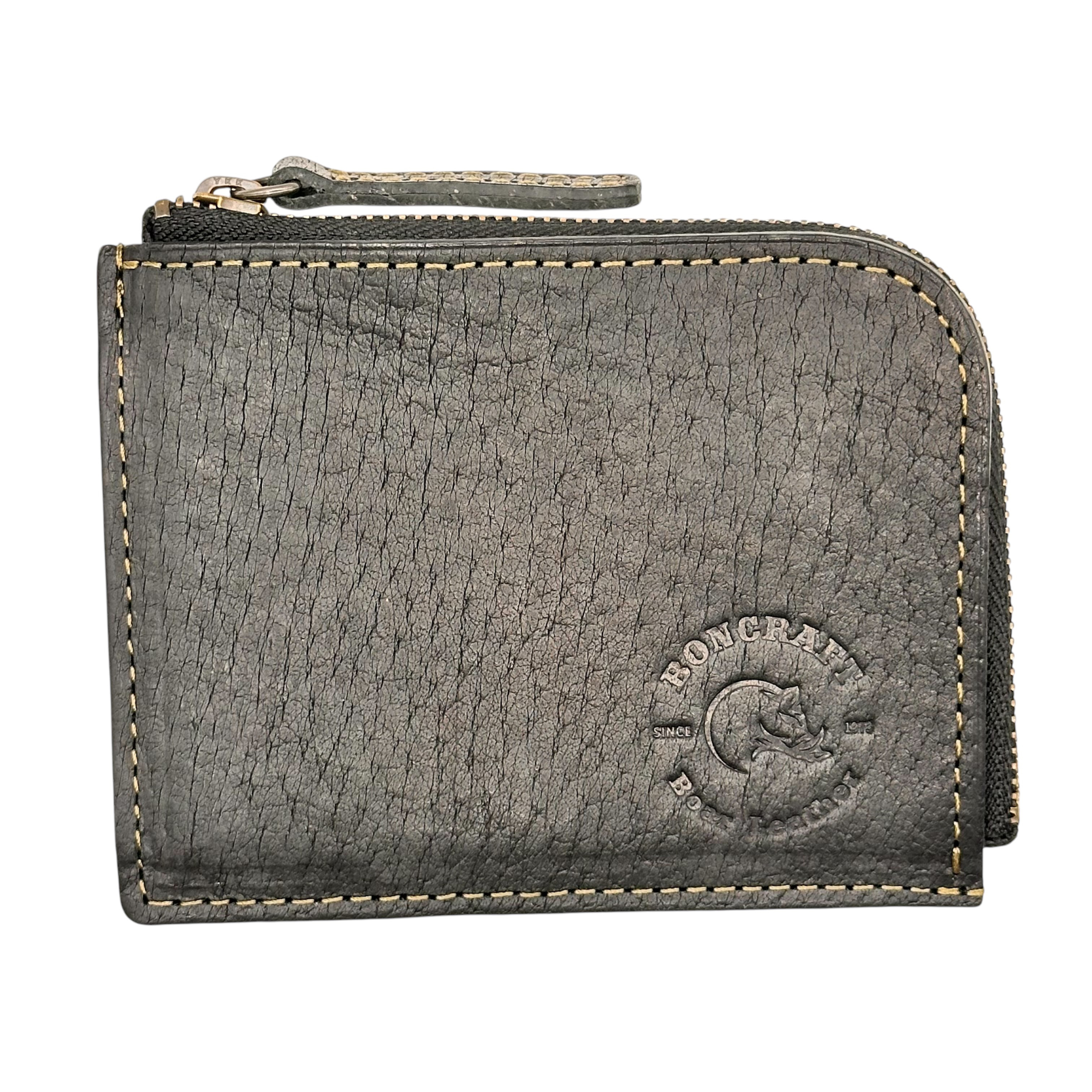 ワイルドな猪革Lファスナー財布