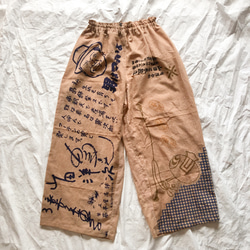 柿渋染め 手ぬぐいリメイク ワイドパンツ ゆったりズボン 木更津