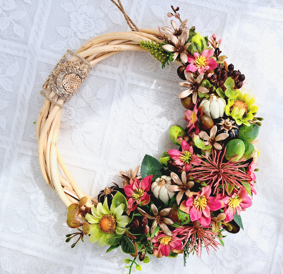 高品質造花リース エレガントなハーフリース ナチュラル クラシカル