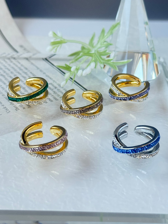 NEW】クロスフープ 2way イヤーカフ ピンキーリング swarovski