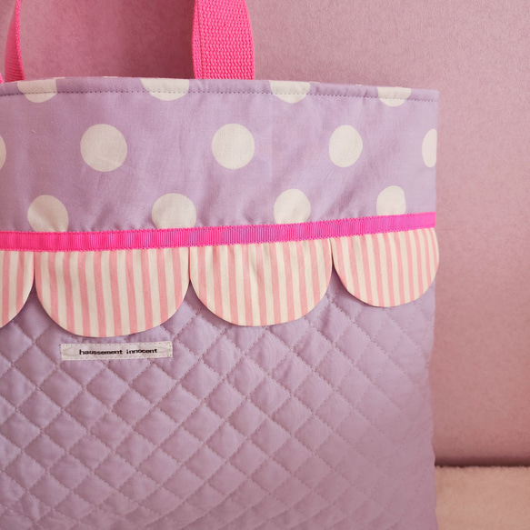 紫色絎縫扇貝教學包，可調整大小 第2張的照片