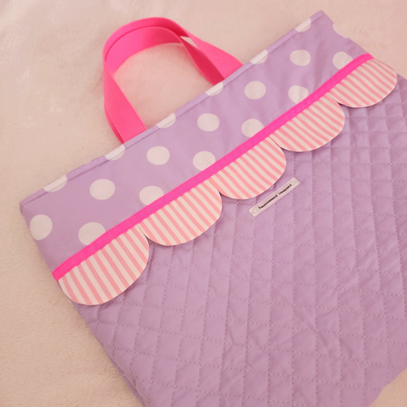 紫色絎縫扇貝教學包，可調整大小 第4張的照片