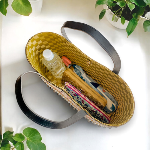 A4サイズOK】: 秋冬バージョン大人のカゴバッグ インド刺繍リボン