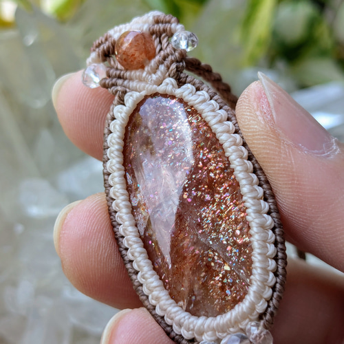 ☆サンストーン☆マクラメ編みネックレス 207・マクラメネックレス