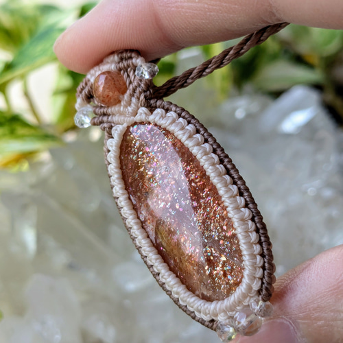 ☆サンストーン☆マクラメ編みネックレス 207・マクラメネックレス