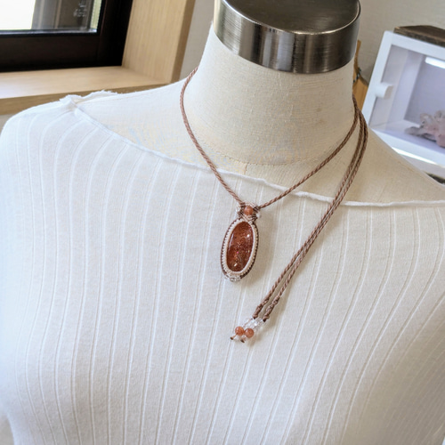 ☆サンストーン☆マクラメ編みネックレス 207・マクラメネックレス