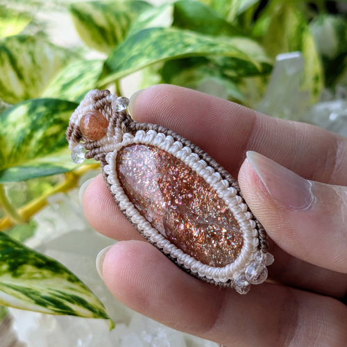 ☆サンストーン☆マクラメ編みネックレス 207・マクラメネックレス