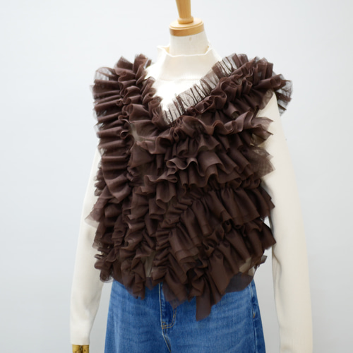 全2カラー】オールシーズン レイヤードふさふさチュールベスト