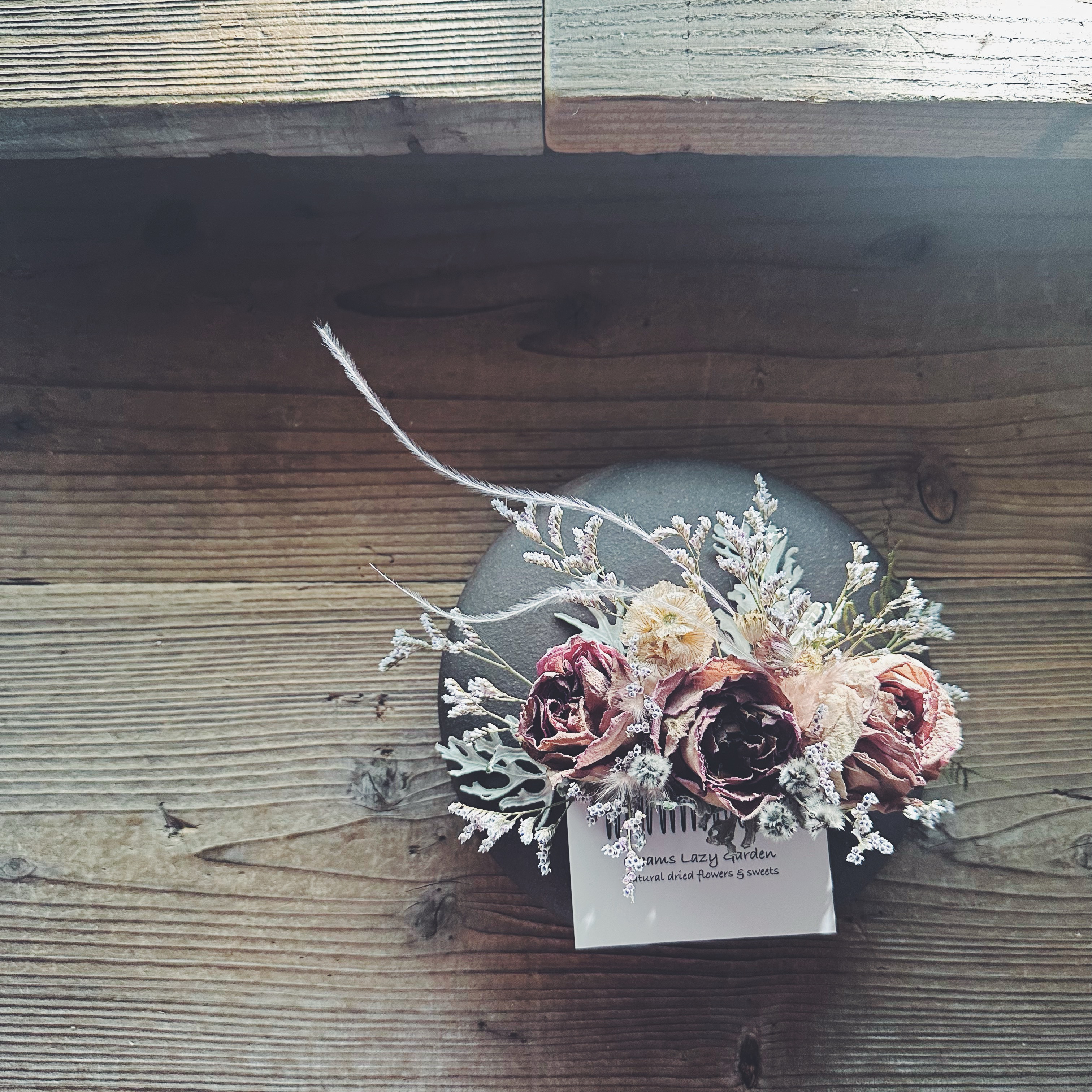 92 Dried flower comb / Greige-pink フラワーコーム グレージュピンク