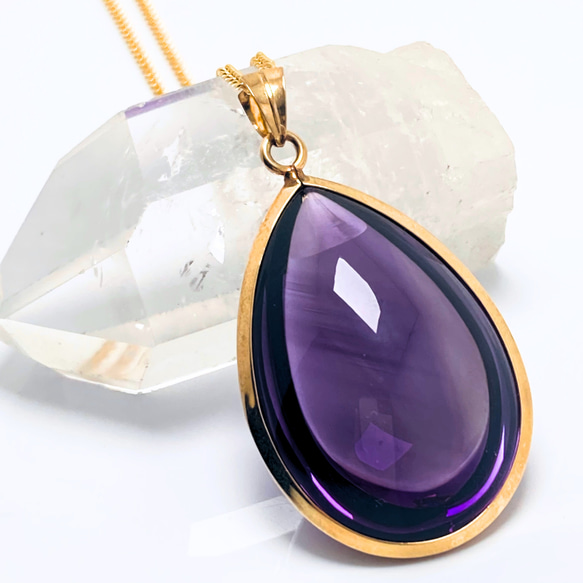 紫水晶　アメジスト ネックレス 30mm 無垢 アメジスト/紫水晶 K18 K18GP 天然石ネックレス