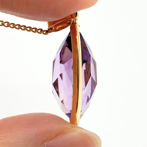 K１８と紫色の石 23mm アメジスト/紫水晶 K18 K24GP 天然石ネックレス - きらきらS