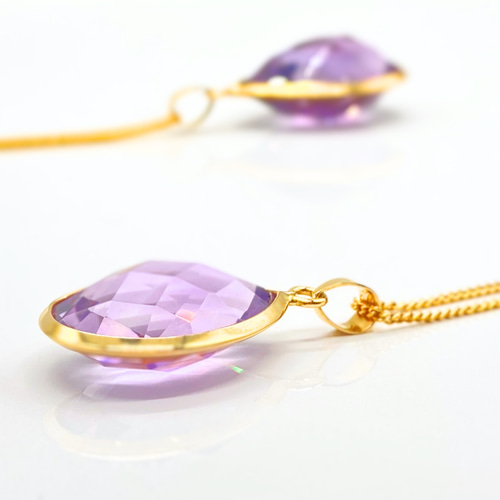 K１８と紫色の石 23mm アメジスト/紫水晶 K18 K24GP 天然石ネックレス - きらきらS