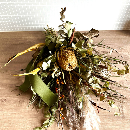 お値下げ❣️　ドライフラワースワッグ　プレゼント　アンティーク　43cm 0_78f41451e2358d5301f5c8b0769e