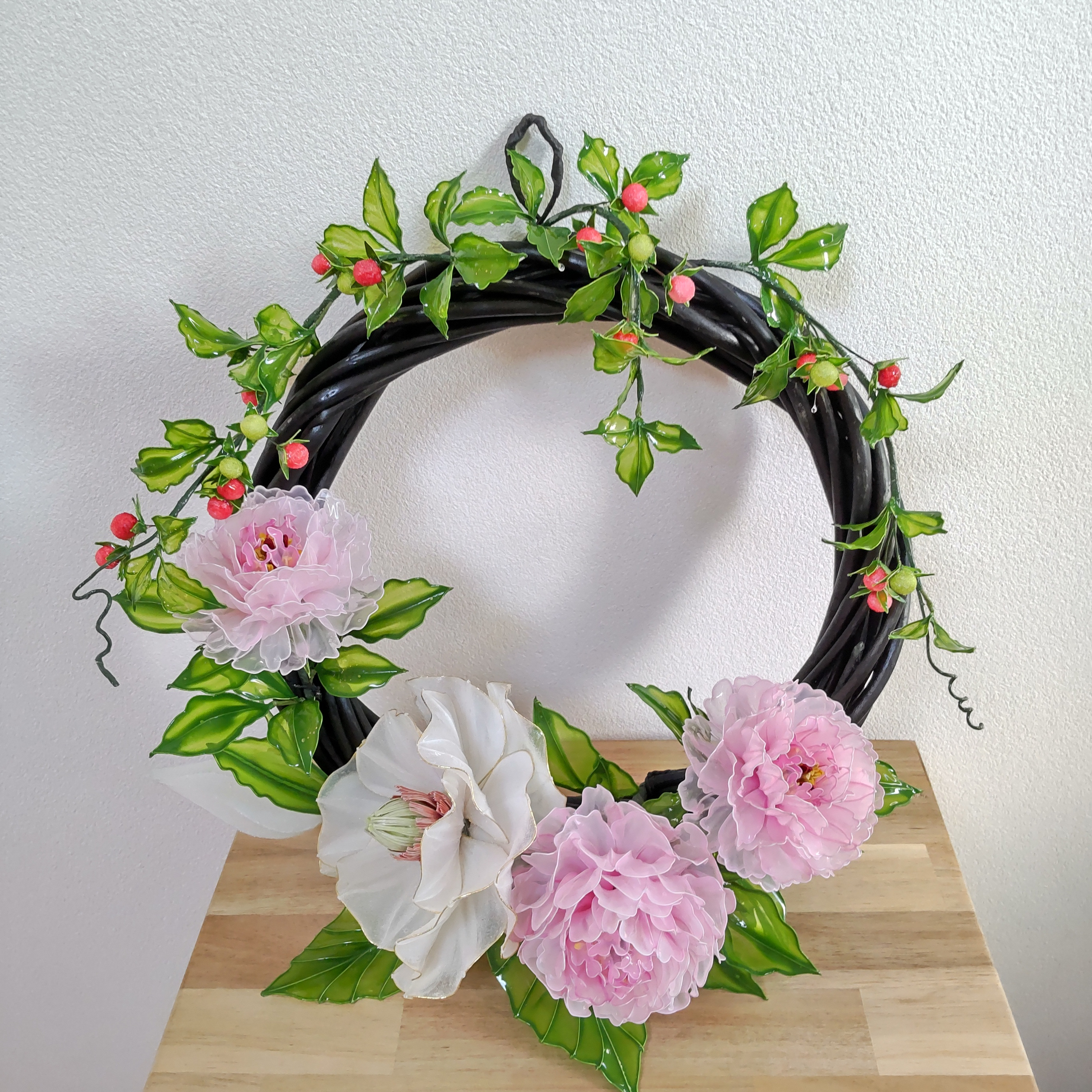 フラワーリース♡芍薬♡泰山木♡ディップアート♡アメリカンフラワー