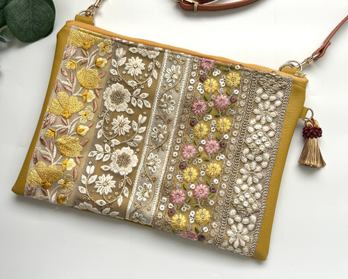 インド刺繍リボン・ショルダーバッグ ポシェット ショルダーバッグ