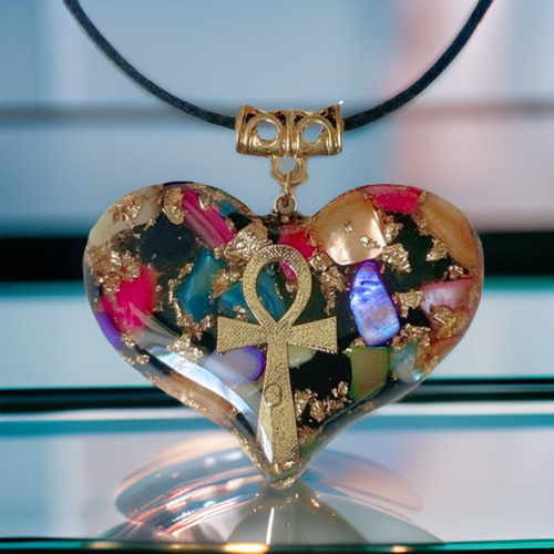 幸運✨オルゴナイト ネックレス ハート ディープローズクォーツ