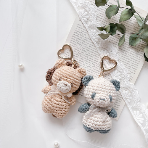 優しいコットン素材☆どうぶつさんのあみぐるみキーホルダー キー