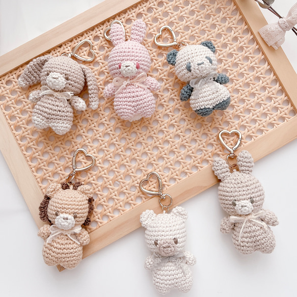 動物さん♡あみぐるみキーホルダー 優しいコットン素材☆どうぶつさんのあみぐるみキーホルダー