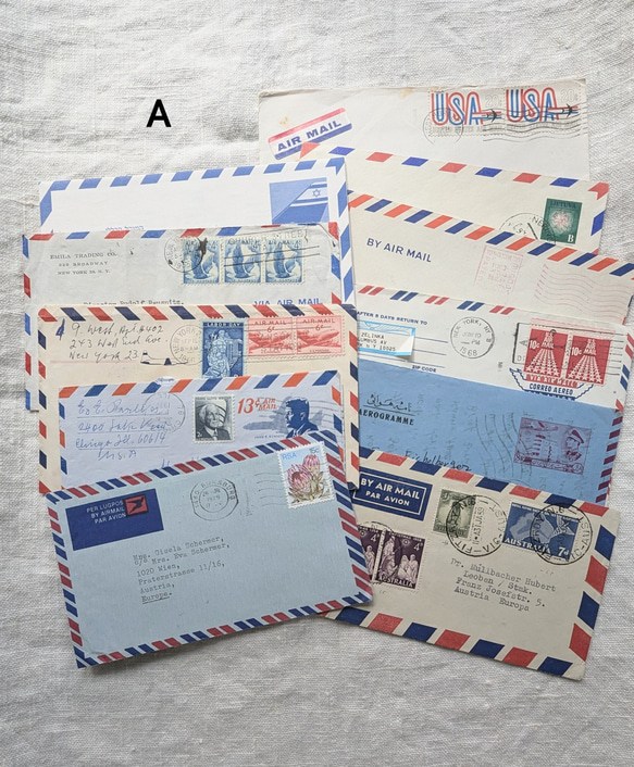【10%】海外・Air mailラベル⁂海外チケット(ロールチケット アメリカ・ヨーロッパ / ヴィンテージエアメール封筒10枚 封筒