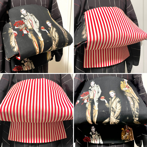 送料無料】USAコットン ホラーなメンズ柄名古屋帯 和装小物（帯・半襟  