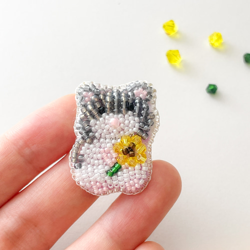 【キジ】ビーズ刺繍ブローチバッグチャーム ハムスターのビーズ刺繍ブローチ/キーホルダー/バッグチャーム