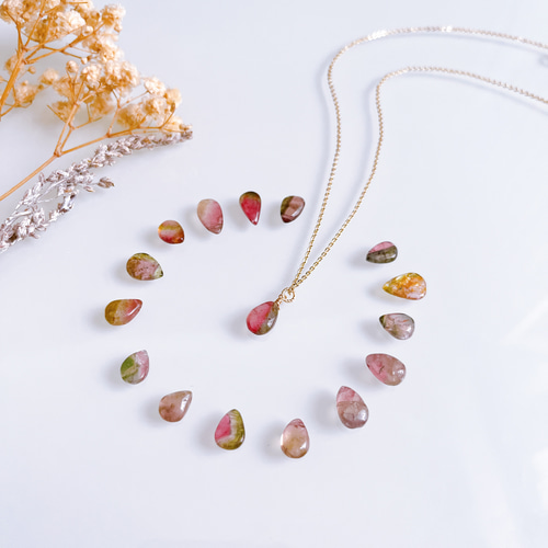 10月誕生石》石が選べる バイカラー トルマリン しずく ネックレス