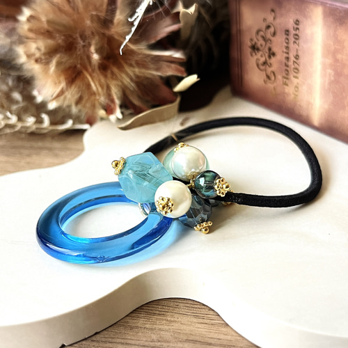 ジャラジャラヘアゴム ナチュラルストーン アクアブルー