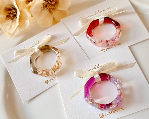 ドライフラワーリング レジンアクセサリー レジンリング 誕生日