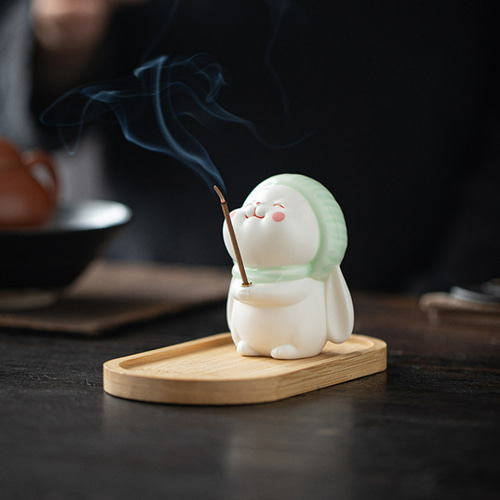 縁起物 月影の祈り兎お香立て 兎香炉 ウサギ香立 お香たて お香立 和風