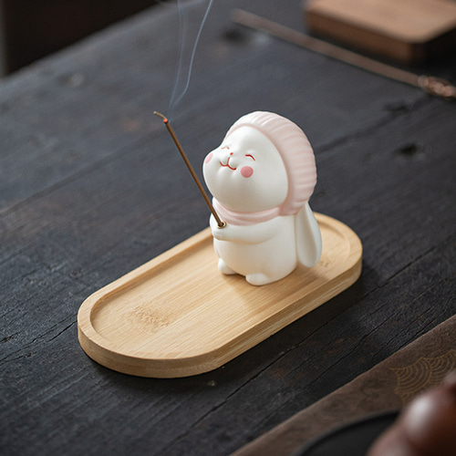 縁起物 月影の祈り兎お香立て 兎香炉 ウサギ香立 お香たて お香立 和風