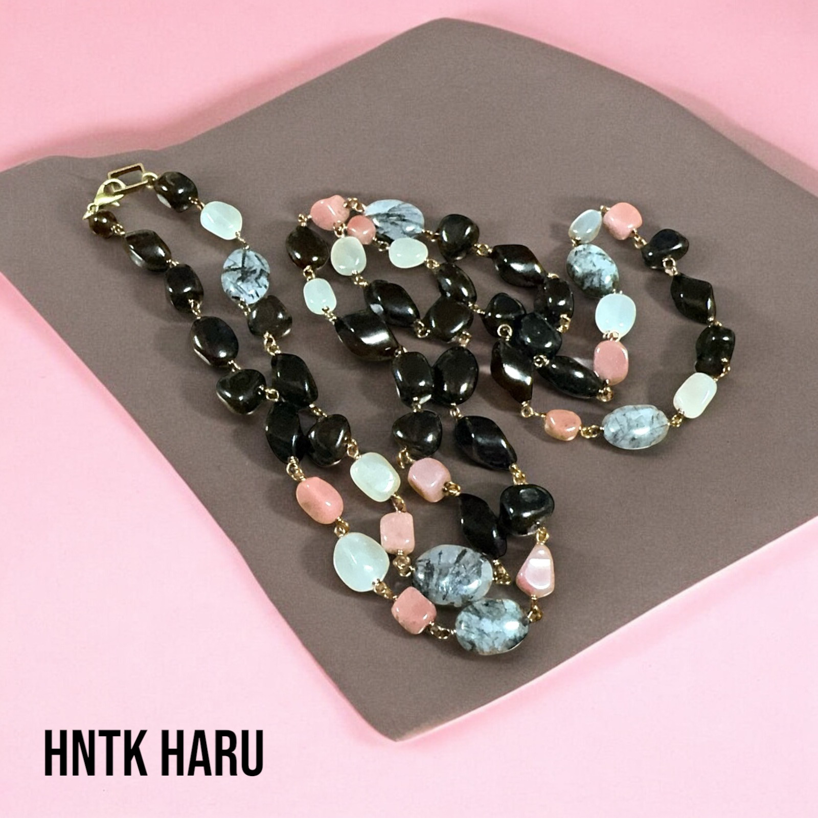 HNTK ブラックルチルクォーツ＆オニキス ロングネックレス　N0712