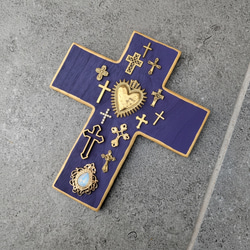 Mexico十字架 コラソンのウッド製クロス 壁掛け飾り パープル メキシコ