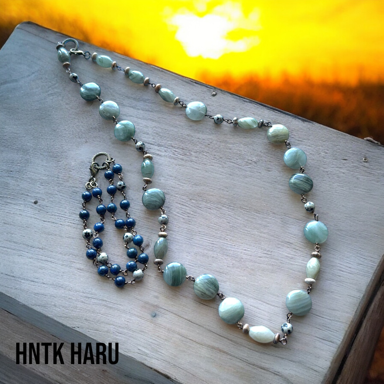 HNTK 緑髪石＆ソーダライトネックレスブレスレット2way N0714