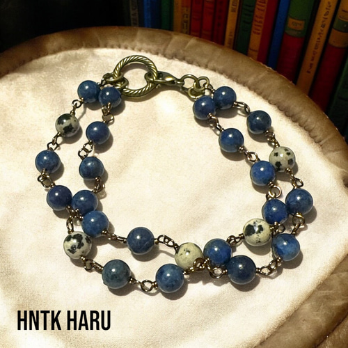 HNTK 緑髪石＆ソーダライトネックレスブレスレット2way N0714