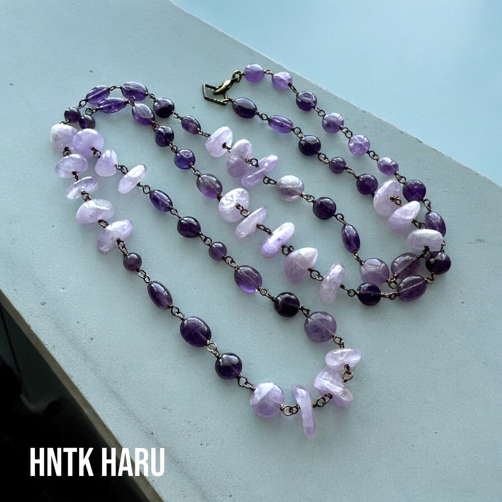 HNTK 大粒ラベンダーアメジスト＆アメジストロングネックレス　N0719
