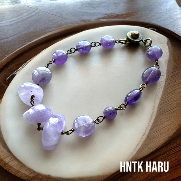特価商品  HNTK B0155 大粒ラベンダーアメジスト＆アメジストブレスレット アクセサリー