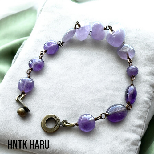 半額ストア HNTK 大粒ラベンダーアメジスト＆アメジストブレスレット B0155 アクセサリー
