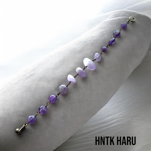 HNTK 大粒ラベンダーアメジスト＆アメジストブレスレット B0155