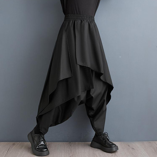 大きいサイズ レディース パンツ　サルエル　レイヤード　秋冬   メンズ 韓国 大きいサイズ レディース パンツ サルエル レイヤード 秋冬