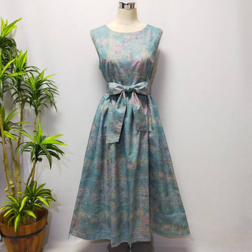 着物リメイク 大島紬ジャンパースカート ロングワンピース