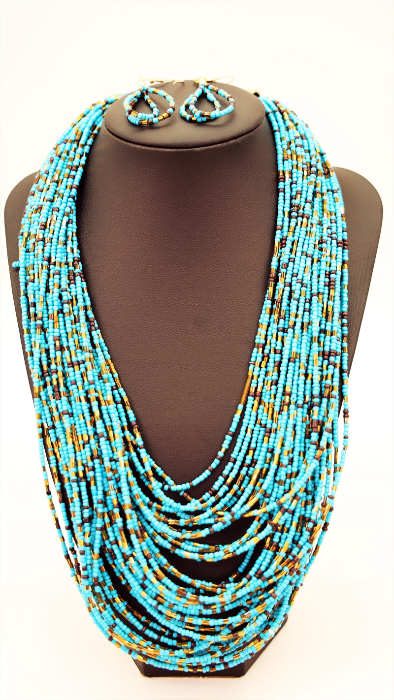 ターコイスカラービーズネックレス