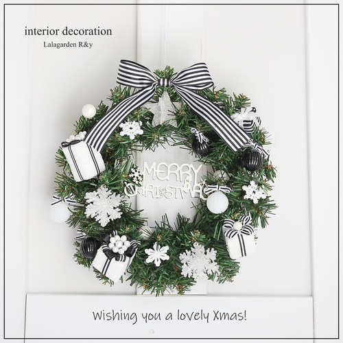 可愛いモノクロリース♪ クリスマスリース メリークリスマス 26