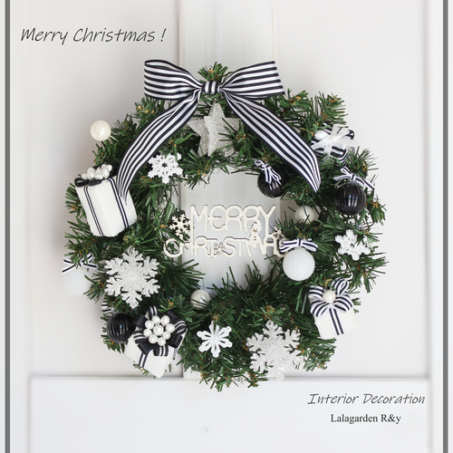 可愛いモノクロリース♪ クリスマスリース メリークリスマス 26