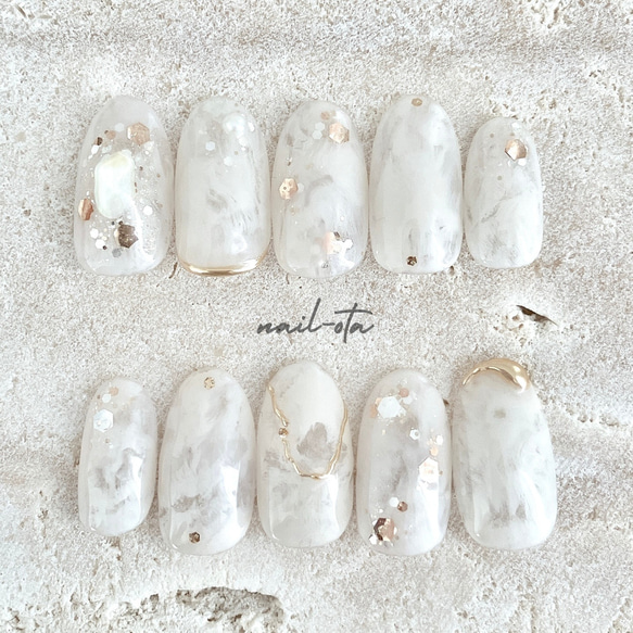 ネイルチップ ホワイト 乳白色 キラキラネイル ブライダルネイル