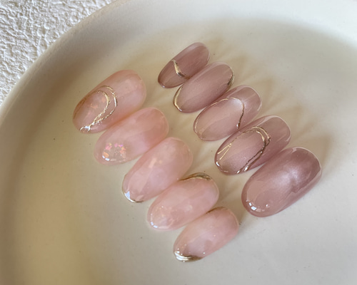 ネイルチップニュアンスマグネットくまさんリボンミラーハートフレンチ971 ネイルチップニュアンスマグネットくまさんリボンミラーハート