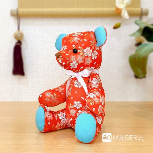金襴テディベア ＊桜舞うミントベア＊ 日本伝統生地「金襴」の豪華絢爛