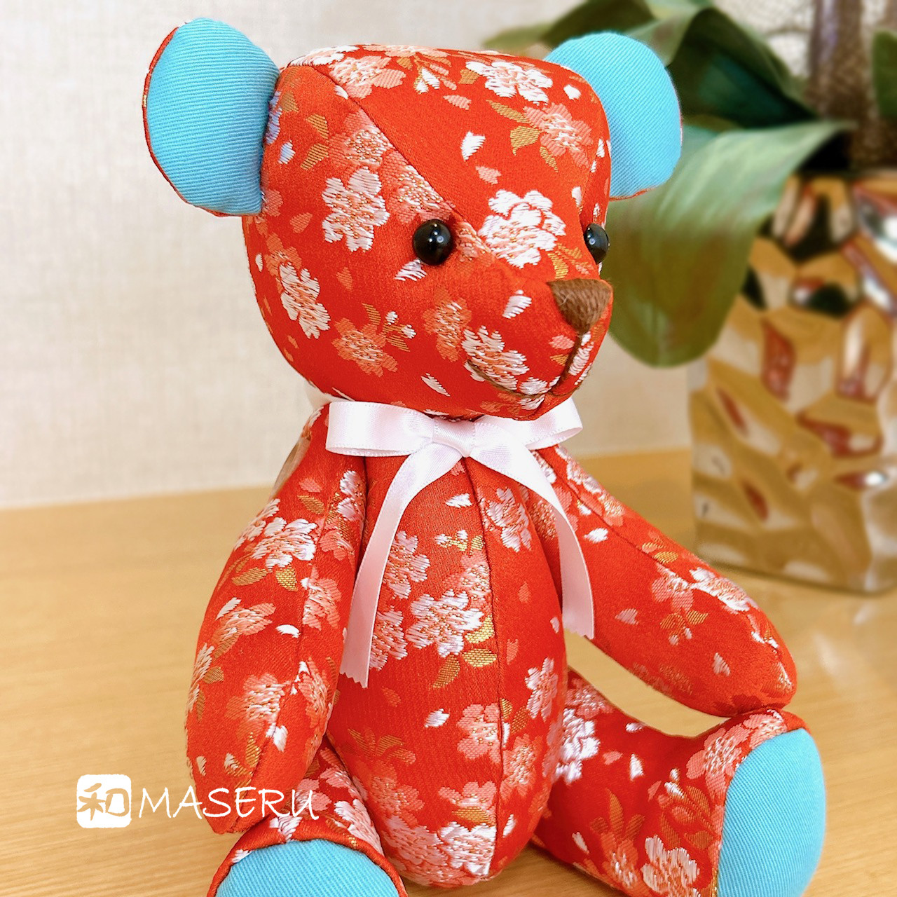 金襴テディベア ＊桜舞うミントベア＊ 日本伝統生地「金襴」の豪華絢爛