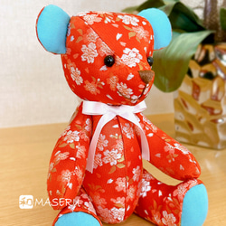 金襴テディベア ＊桜舞うミントベア＊ 日本伝統生地「金襴」の豪華絢爛